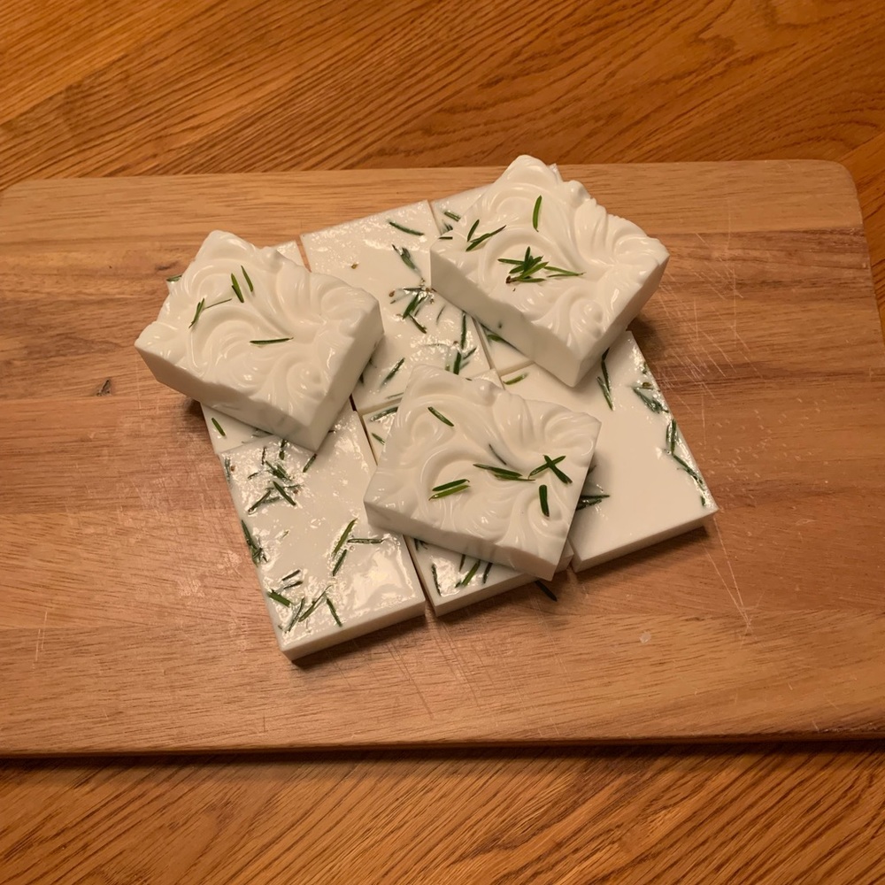 Homemade shea butter soap white pine wilderness scented.